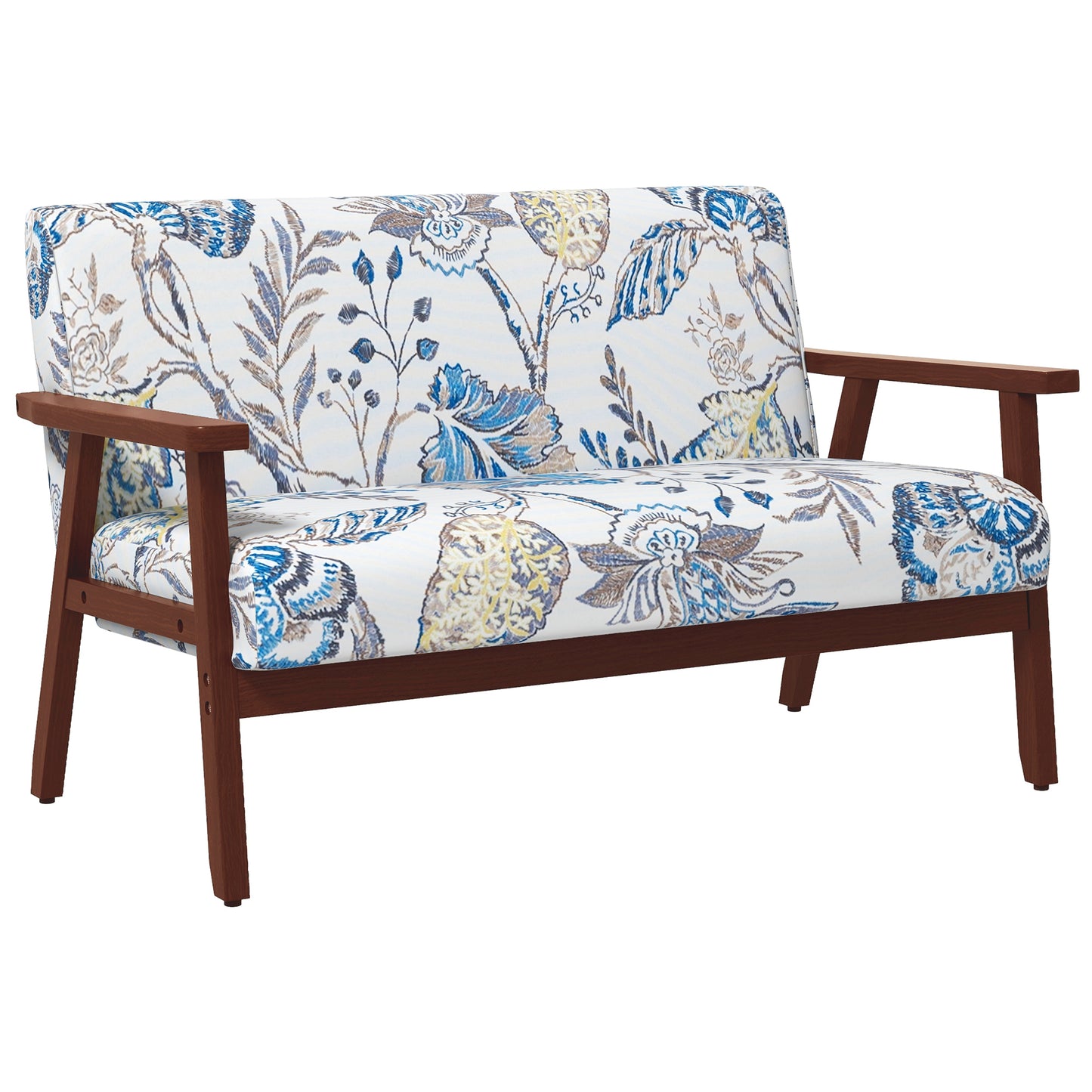 Compact Loveseat Sofa Couch Linen Fabric Double Seat Sofa with Rubber Wood Legs Multicolour