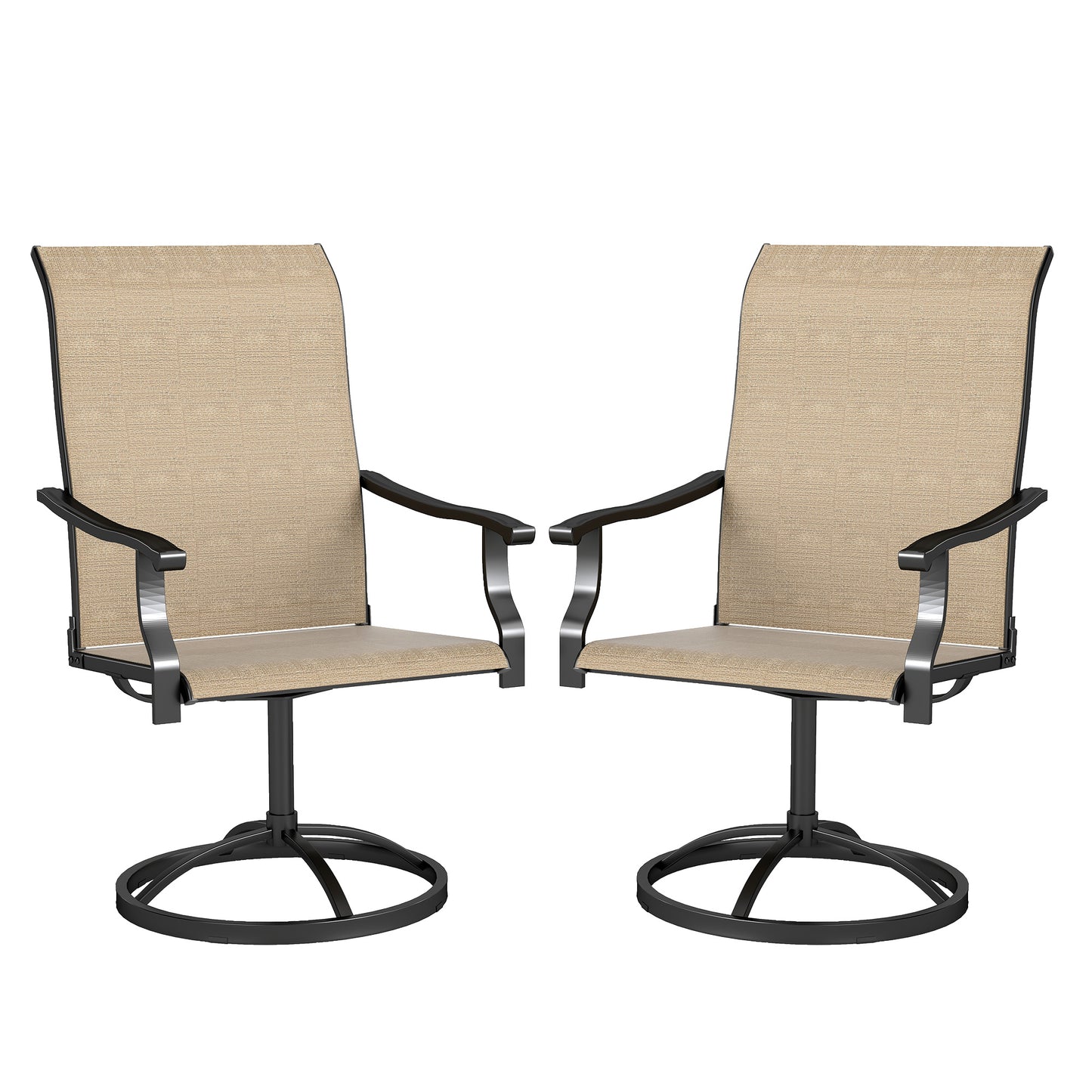 Outdoor Swivel Dining Chairs Set of 2, High Back Swivel Chairs with All Weather Mesh for Deck, Backyard, Poolside, Brown