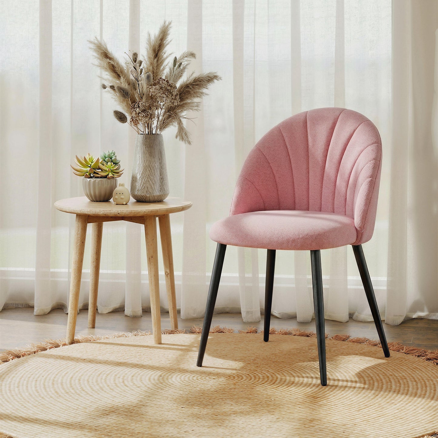 Modern Dining Chairs Set of 4, Upholstered Dining Room Chairs with Metal Legs, Shell Backrest, Padded Seat, Pink
