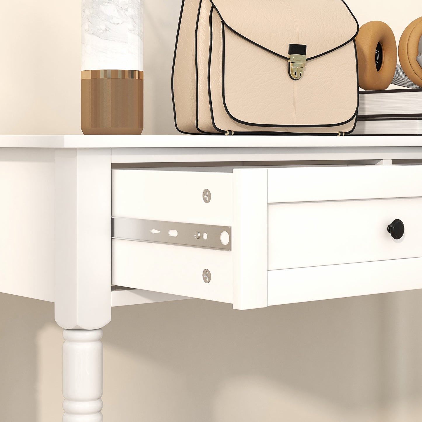 Hallway Console Table, Modern Entryway Table with 2 Drawers, Storage Shelf, Turned Legs for Living Room, Bedroom, White