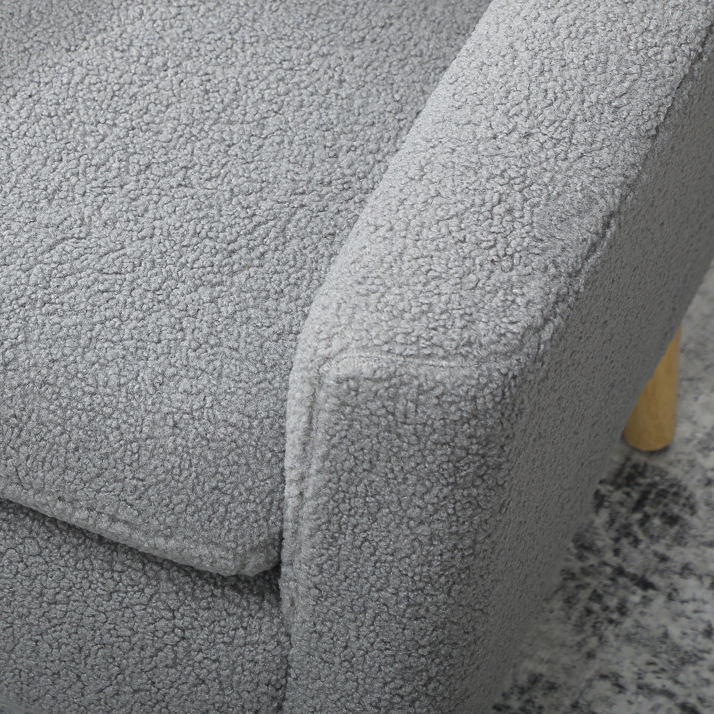 Fabric Accent Chair, Modern Upholstered Armchair with Wood Legs and Wide Padded Seat, Grey