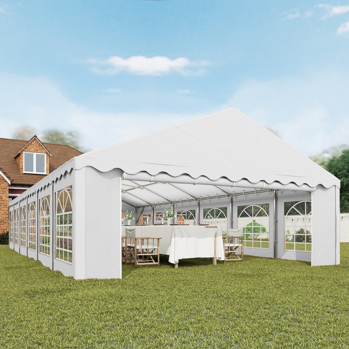 20' x 40' Party Tent, Outdoor Canopy Tent with Removable Sidewalls, 12 Windows for Parties, Wedding, Events, BBQ, White