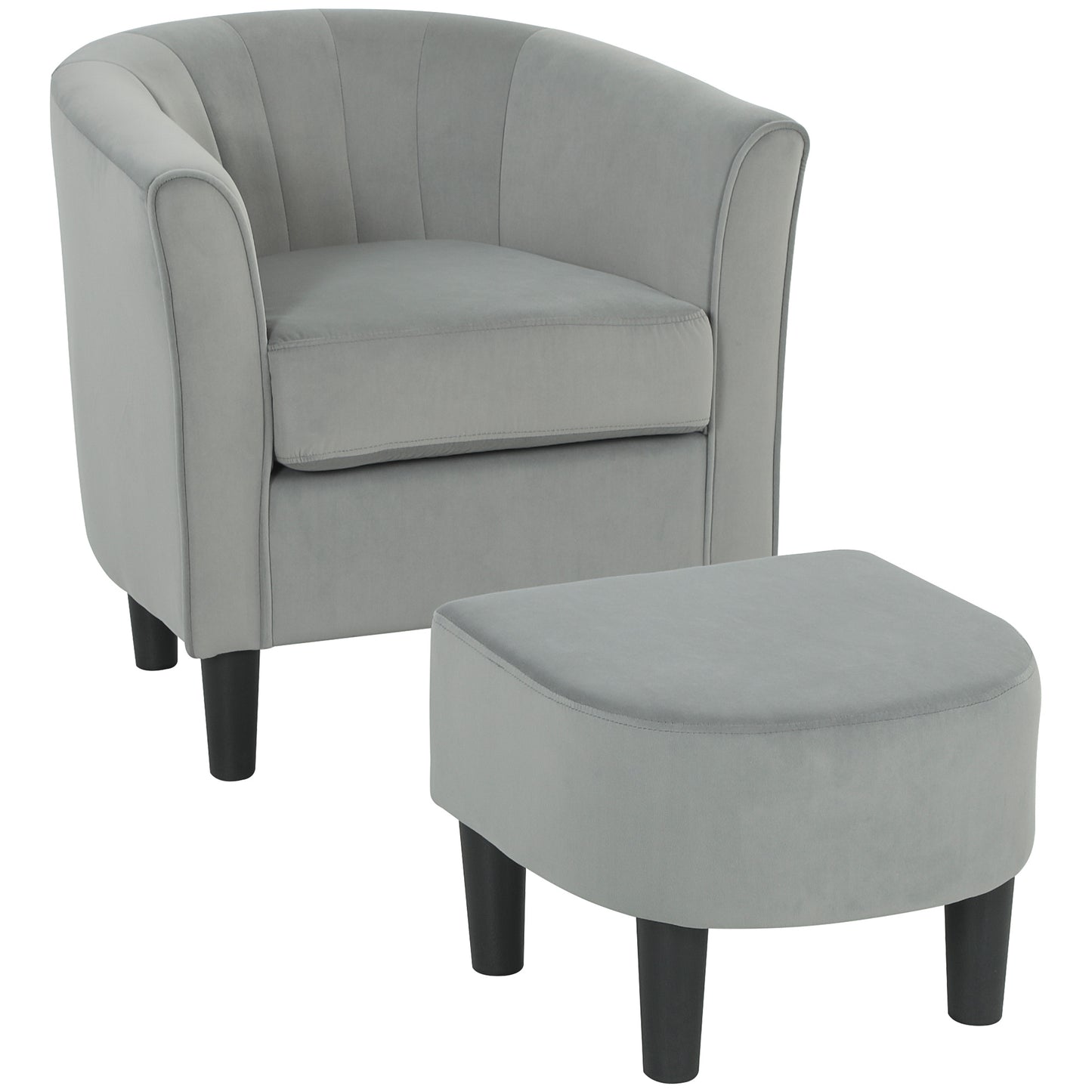 Accent Chair Modern Upholstered Living Room Chair with Ottoman and Pocket Spring Cushion Grey