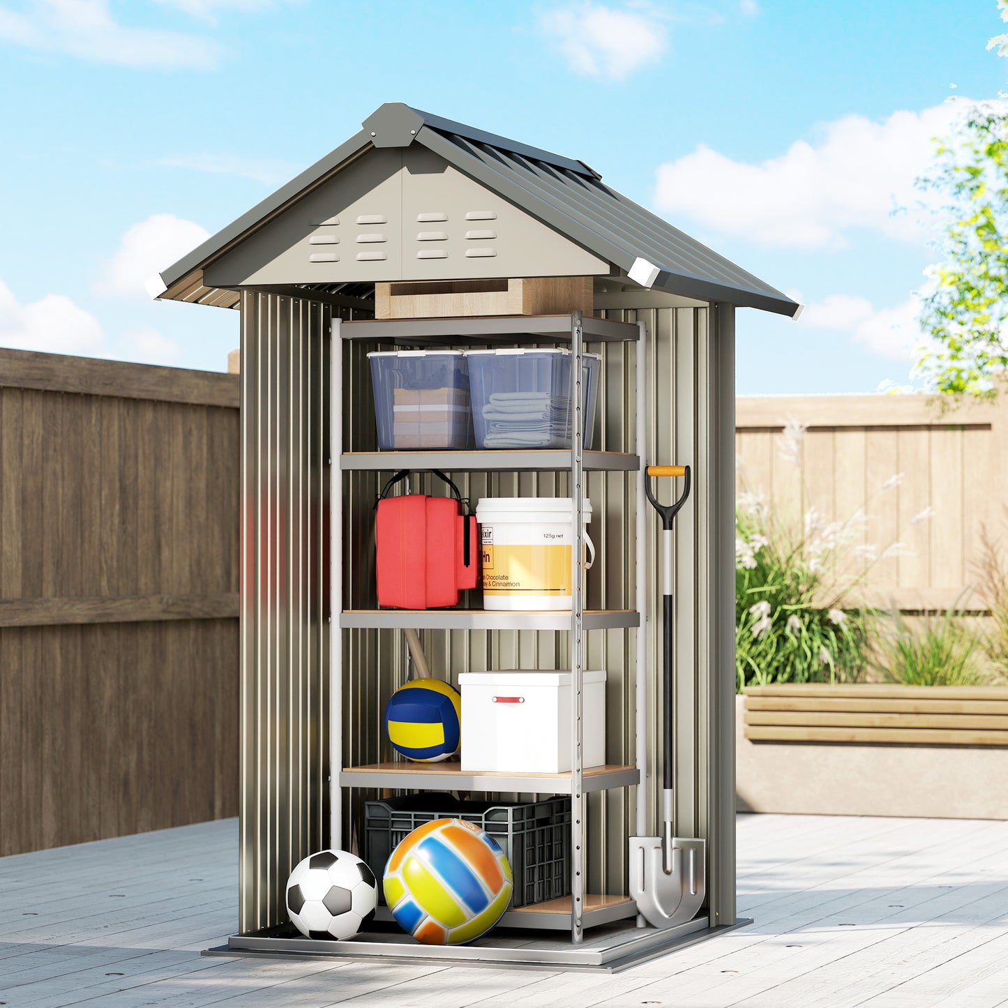 Outdoor Storage Shed with Lockable Door, Metal Garden Shed with 4 Vents for Backyard Patio