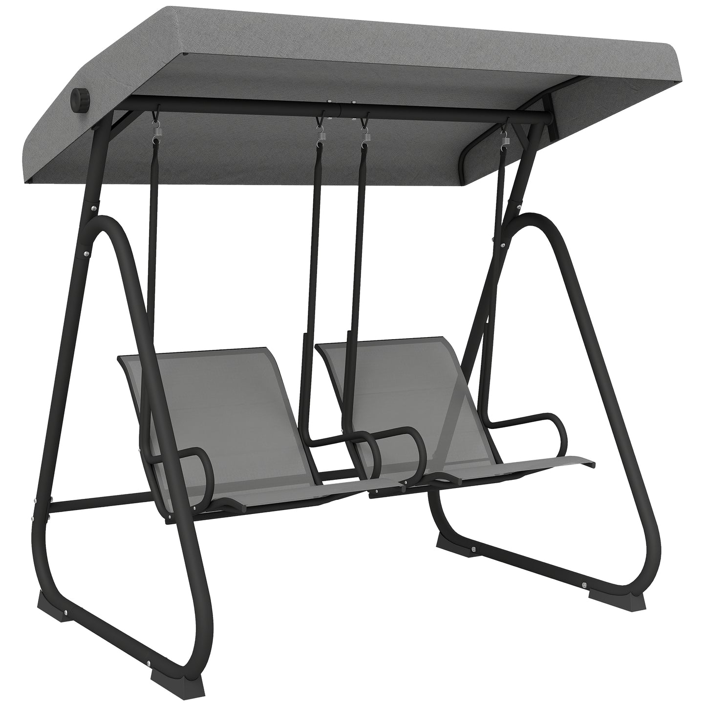 Patio Swing Chair w/Adjustable Canopy Outdoor Porch Swing w/Dual Independent Seats 2-Seat Grey