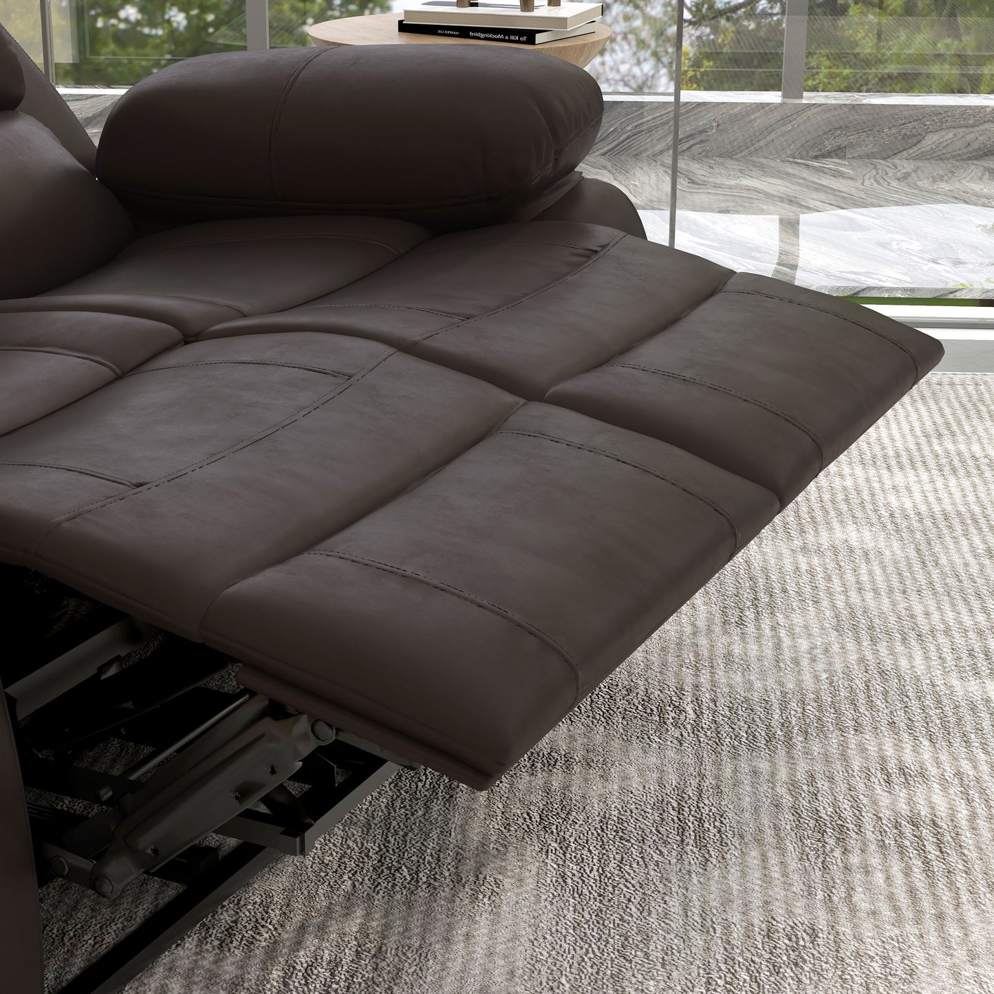 Reclining Loveseat Sofa with Pullback Control Footrest, Leather Manual Recliner for Living Room, Easy Cleaning & Assembly, Brown