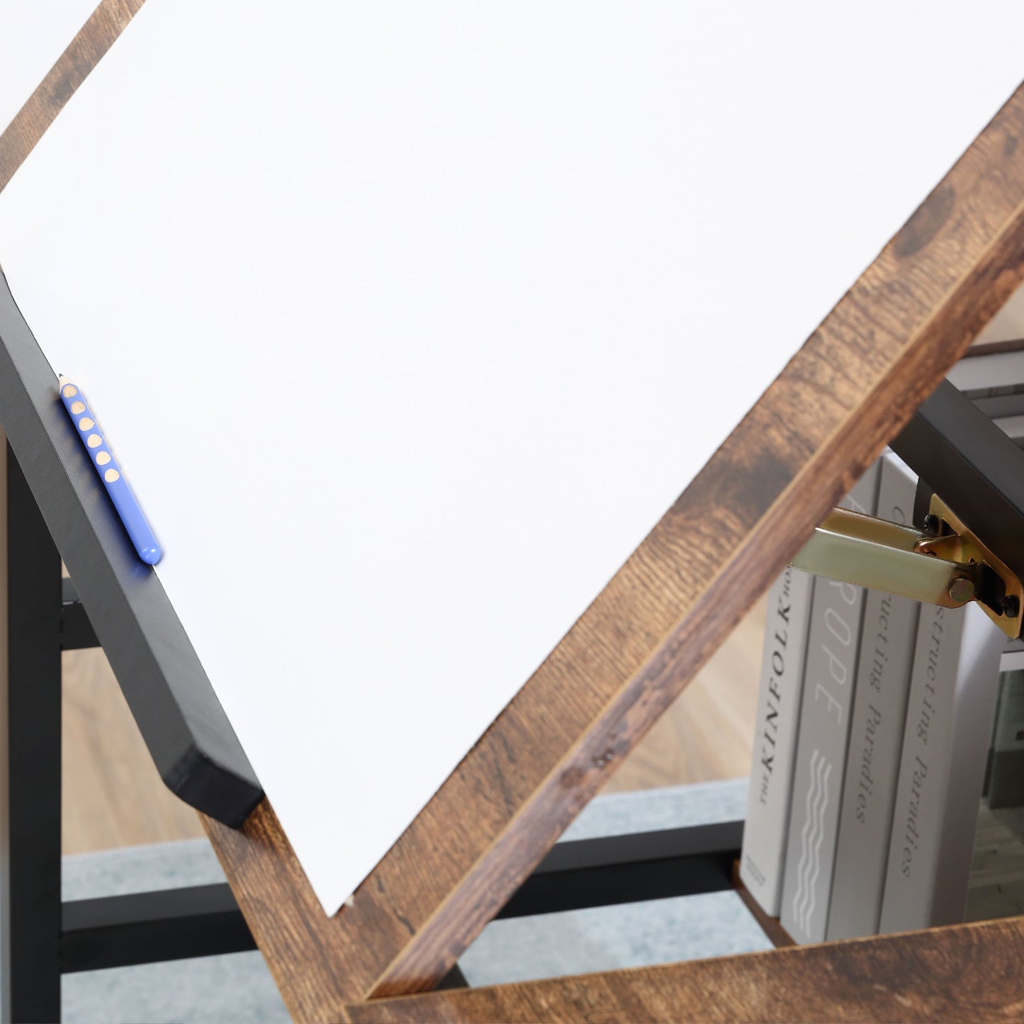 Adjustable Drafting Table Art Desk Drawing Table Craft Desk Workstation for Painting Multifunctional Writing Desk with Tiltable Tabletop and Storage Shelf Rustic Brown