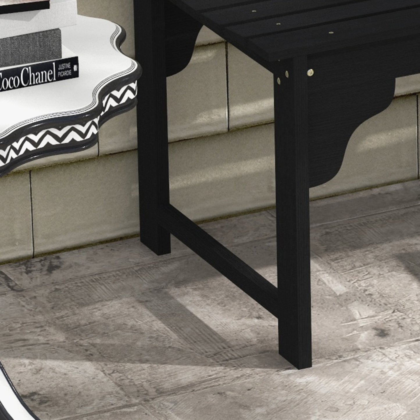 Wooden Garden Bench, Patio Double Park Bench with Slatted Seat, Front Porch Backless Bench, Black