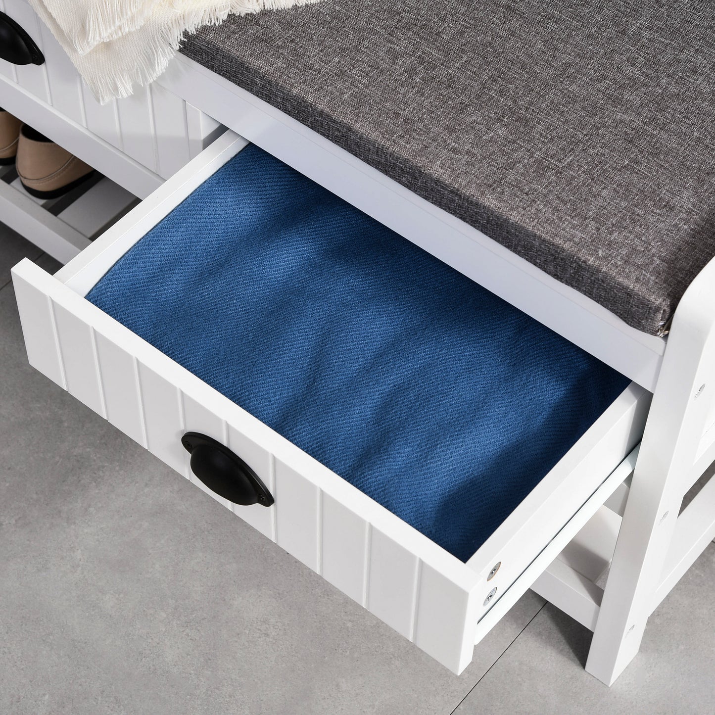 Coat Rack Shoe Bench, Hall Tree with Bench and Shoe Storage, Entryway Bench with 4 Hooks, 2 Drawers, 2 Shelves, White