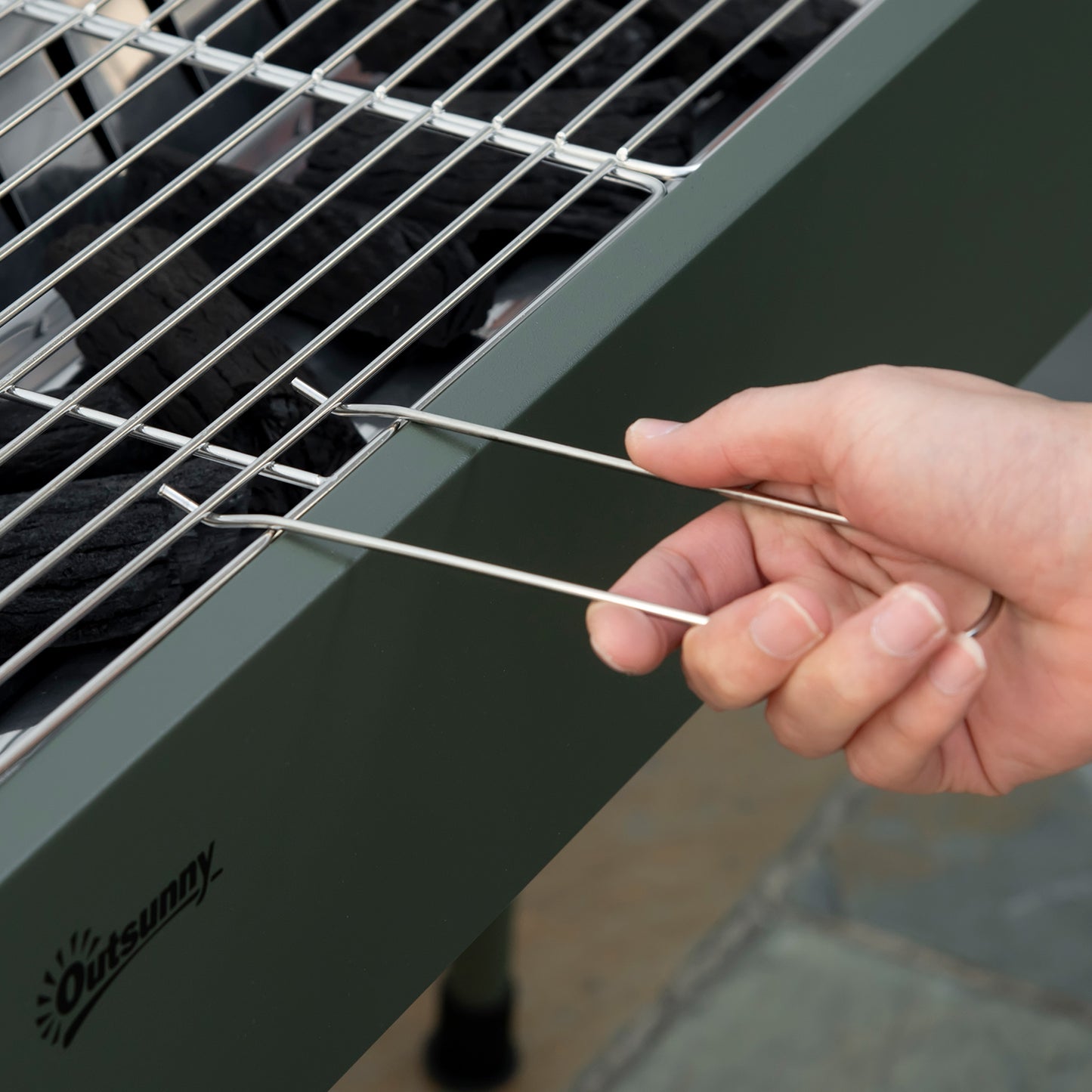 Portable BBQ Grill, Charcoal Grill with Side Seasoning Baskets, Hooks and Nets for Outdoor, Picnic, Camping, Dark Green
