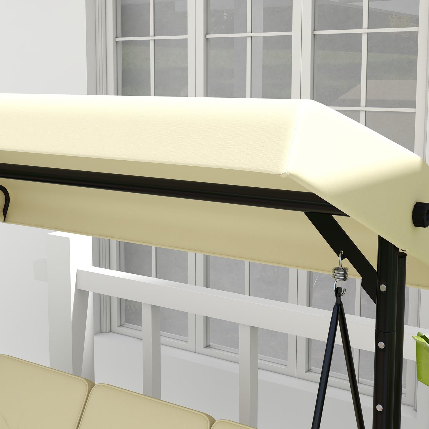 Convertible Patio Swing Bed with Canopy and Cushions, 3 Seater Porch Swing for Outdoor, Backyard, Garden, Beige
