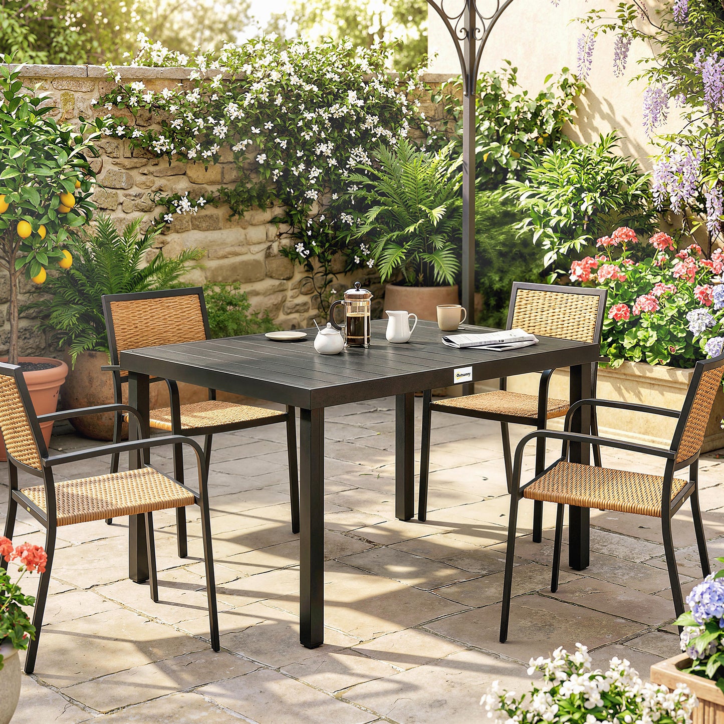 Aluminum Outdoor Dining Table for 6, Patio Rectangular Table, 47.2" x 35.4" x 29.1", Black