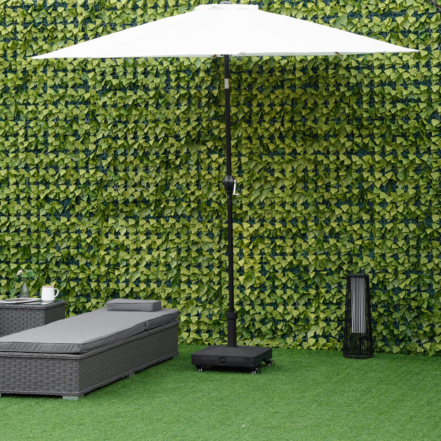 HDPE Square Parasol Base, Portable Umbrella Stand Weights for Cantilever Banana Parasol with Wheels, 35lbs with Water or 40lbs with Sand, for Φ0.75" to Φ1.5" Pole, Black