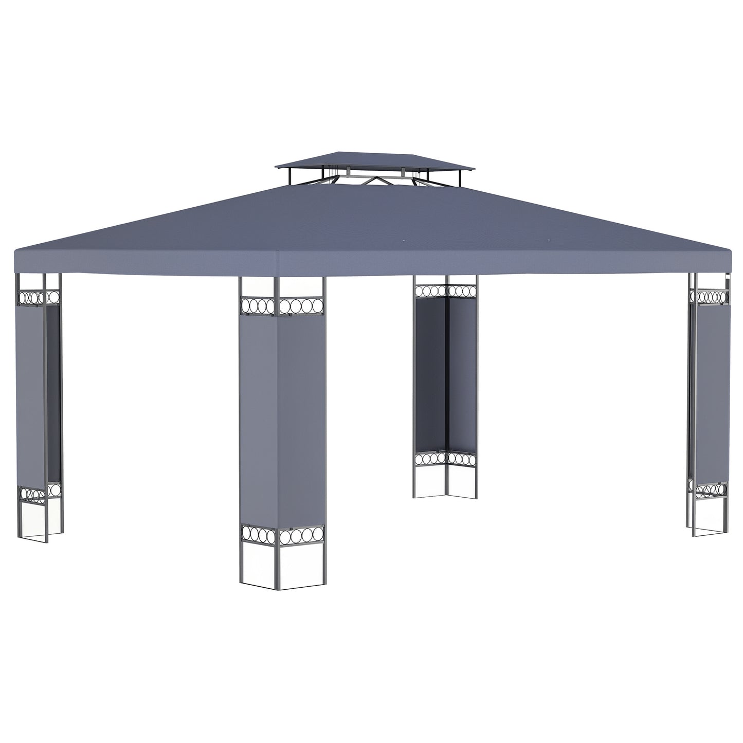 10' x 13' Outdoor Gazebo, Double Roof Patio Gazebo Canopy Shelter with Screen Decorate Corner Frame, Grey