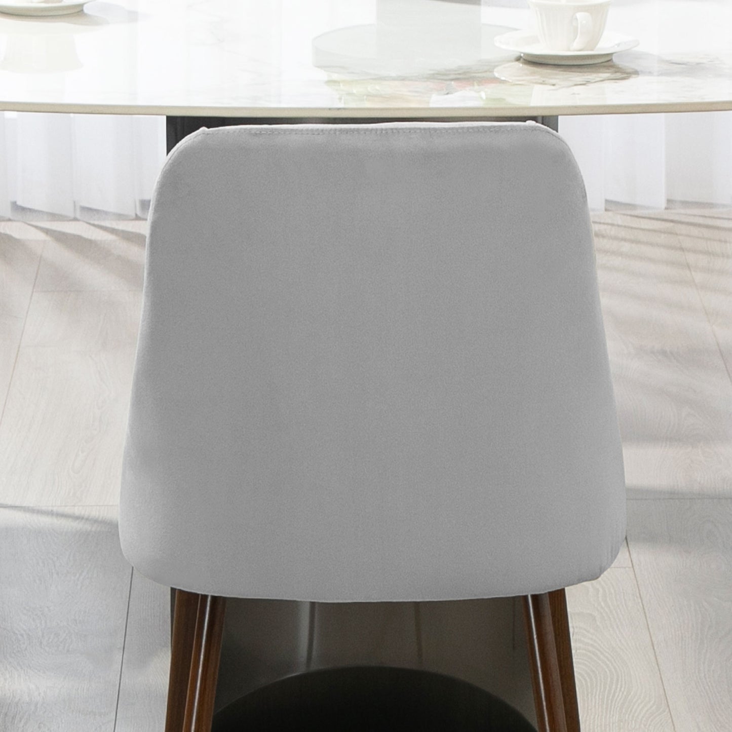 Upholstered Dining Chairs Set of 6, Velvet Accent Chair with Back and Wood-grain Steel Leg for Kitchen, Grey