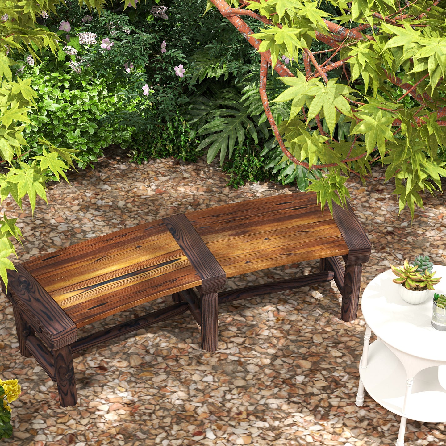 Wooden Outdoor Bench, Wrap Around Tree Bench with Slatted Seat for Yard, Garden, Deck, Lawn, Brown