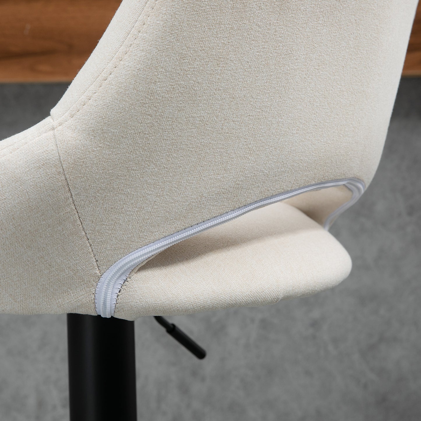 Bar Stools Set of 2, Swivel Counter Height Barstools with Adjustable Height, Linen Upholstered Bar Chairs with Round Metal Base and Footrest, Cream