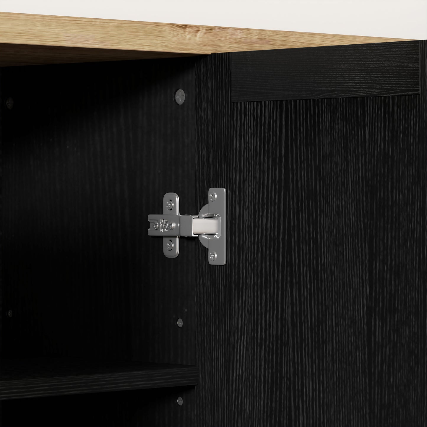 Modern Sideboard Buffet Cabinet, Modern Kitchen Storage Cabinet with 4 Doors Adjustable Shelves, for Dining Room, Black