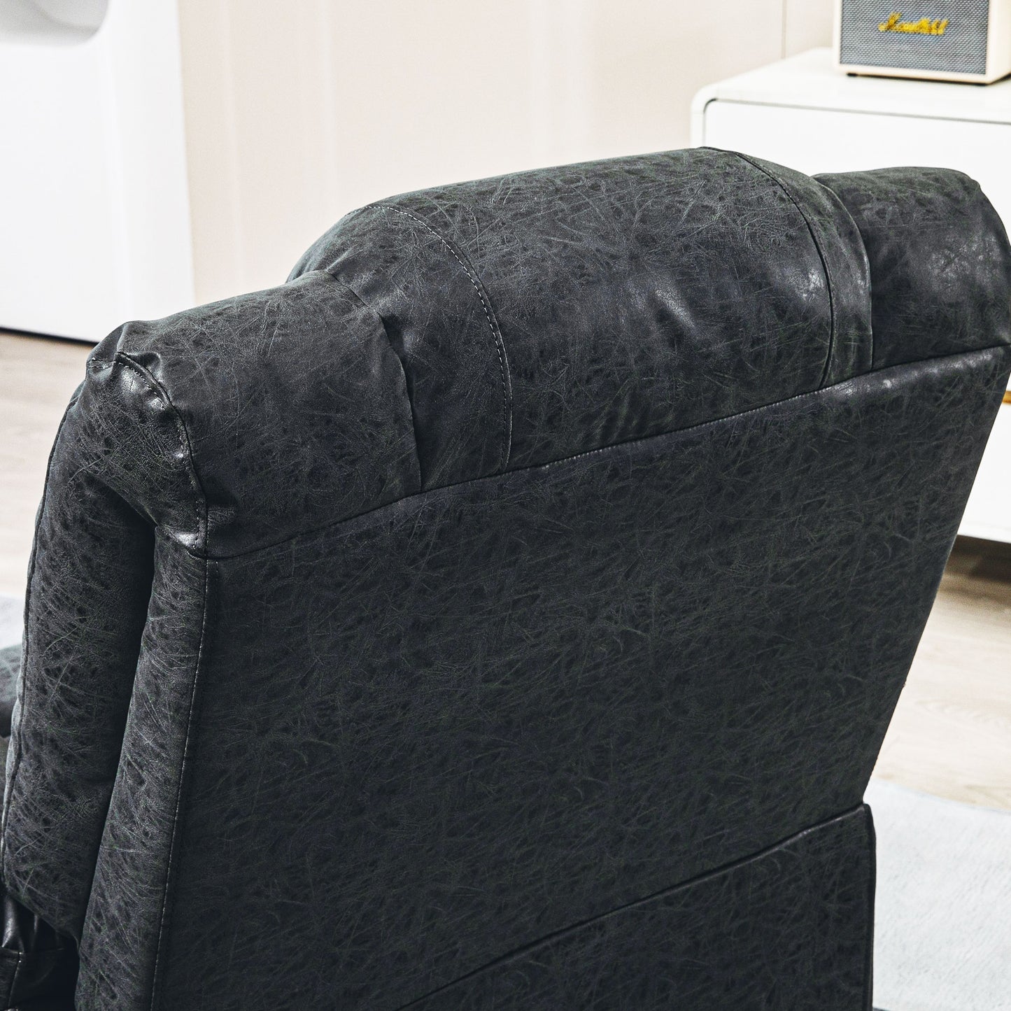 PU Leather Reclining Chair, Manual Recliner Chair for Living Room with Footrest, 2 Side Pockets, Steel Frame, Black