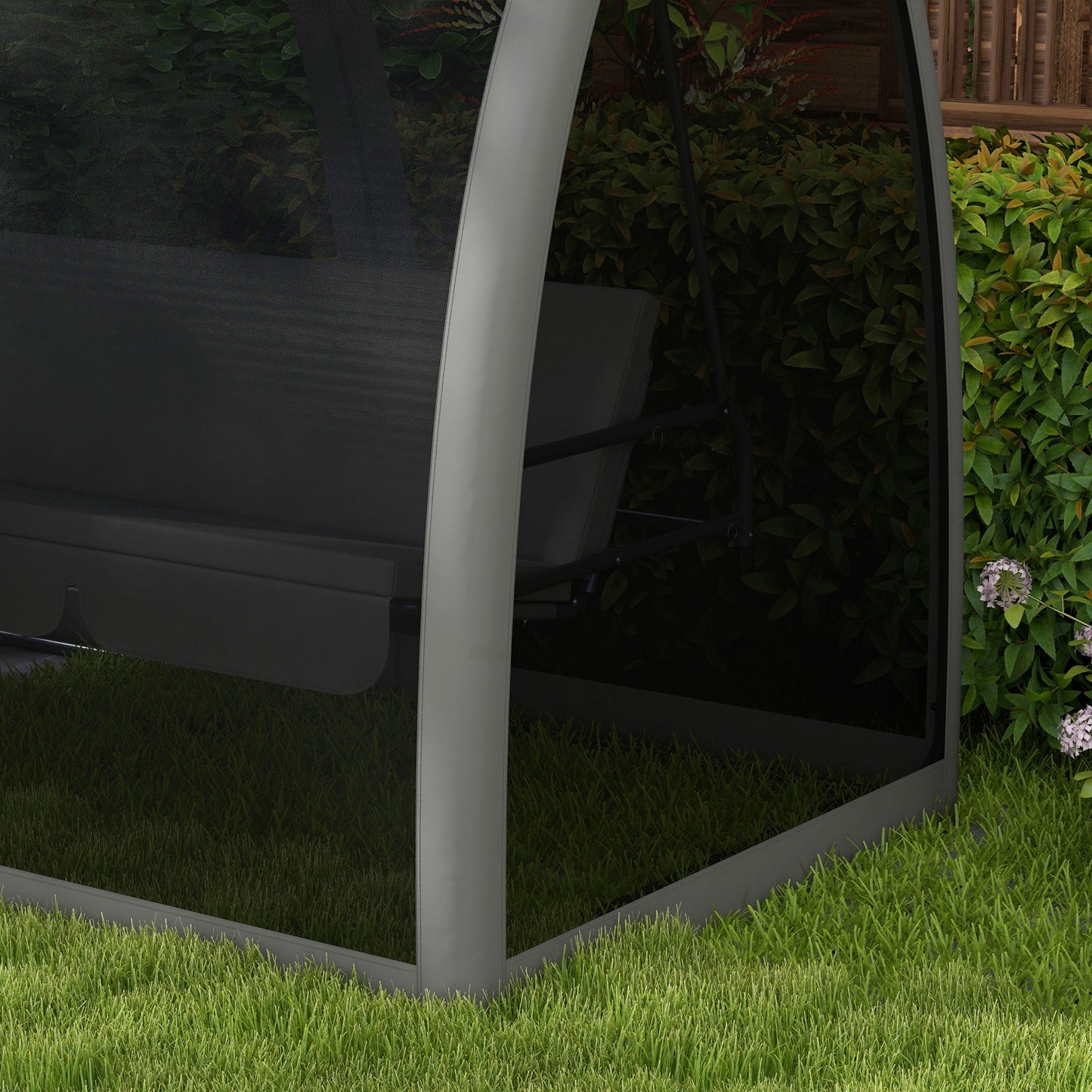 3-Seater Outdoor Swing Chair Chaise Lounger Bed Garden Hammock with Steel Stand, Canopy Netting Walls, Dark Grey