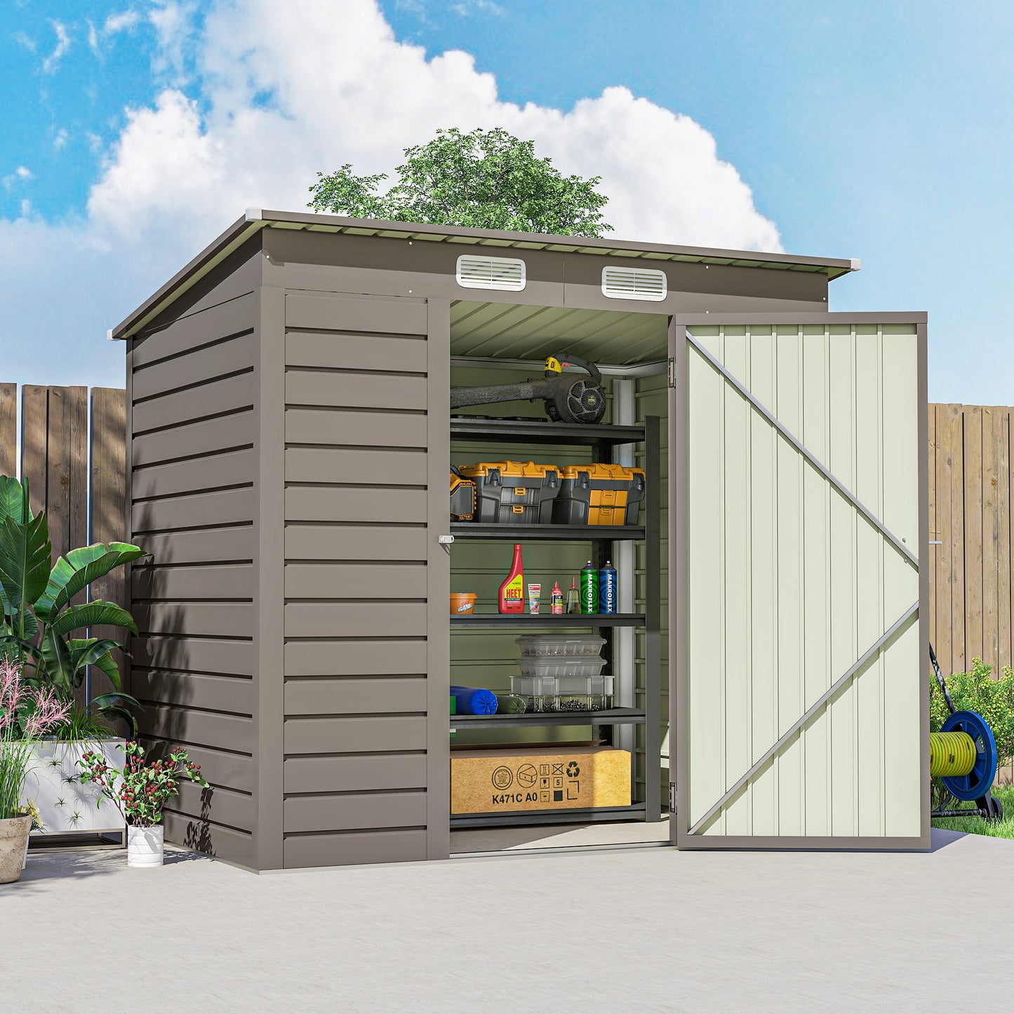 6 x 4FT Galvanized Garden Storage Shed, Metal Outdoor Shed with Double Doors and 2 Vents, Light Grey