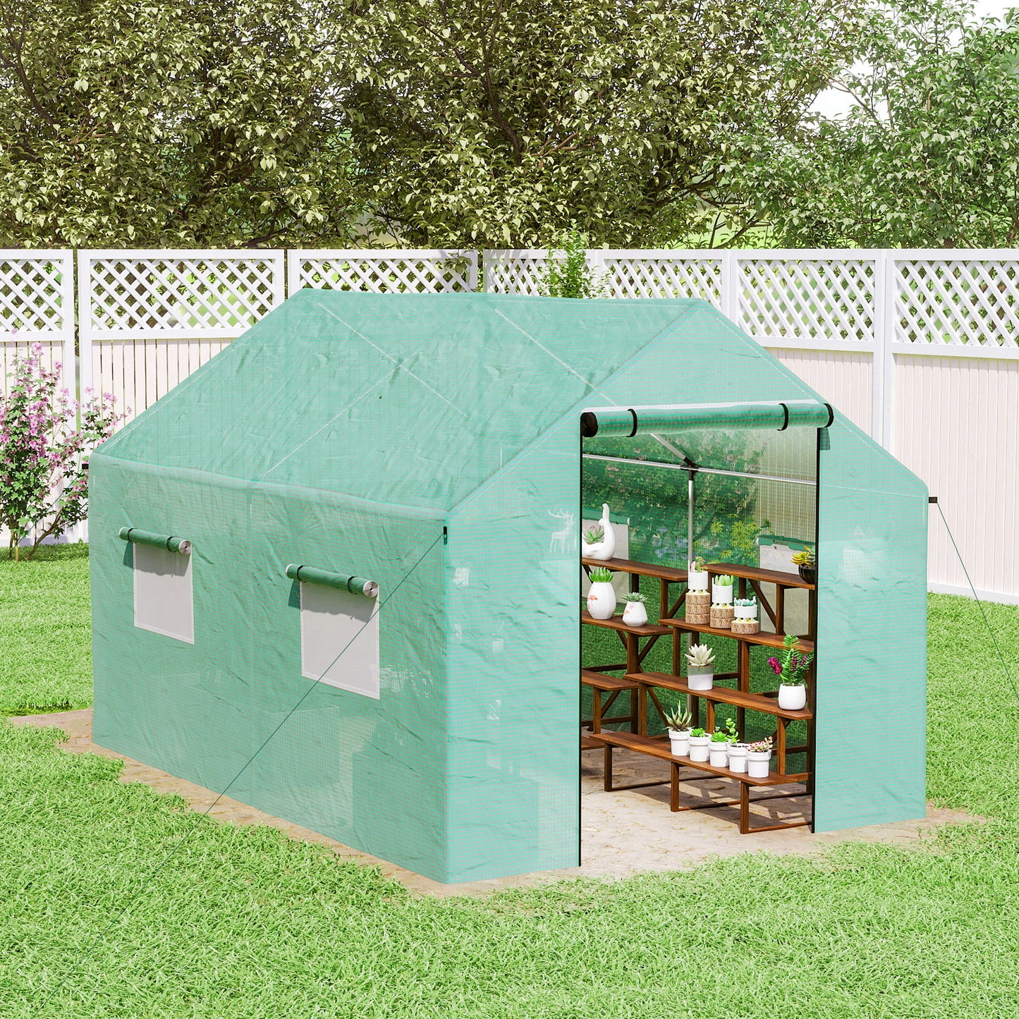 6.6' x 10' x 6.6' Walk-in Tunnel Greenhouse UV-resistant Wind Resistant Green House with Door and Mesh Windows, Green