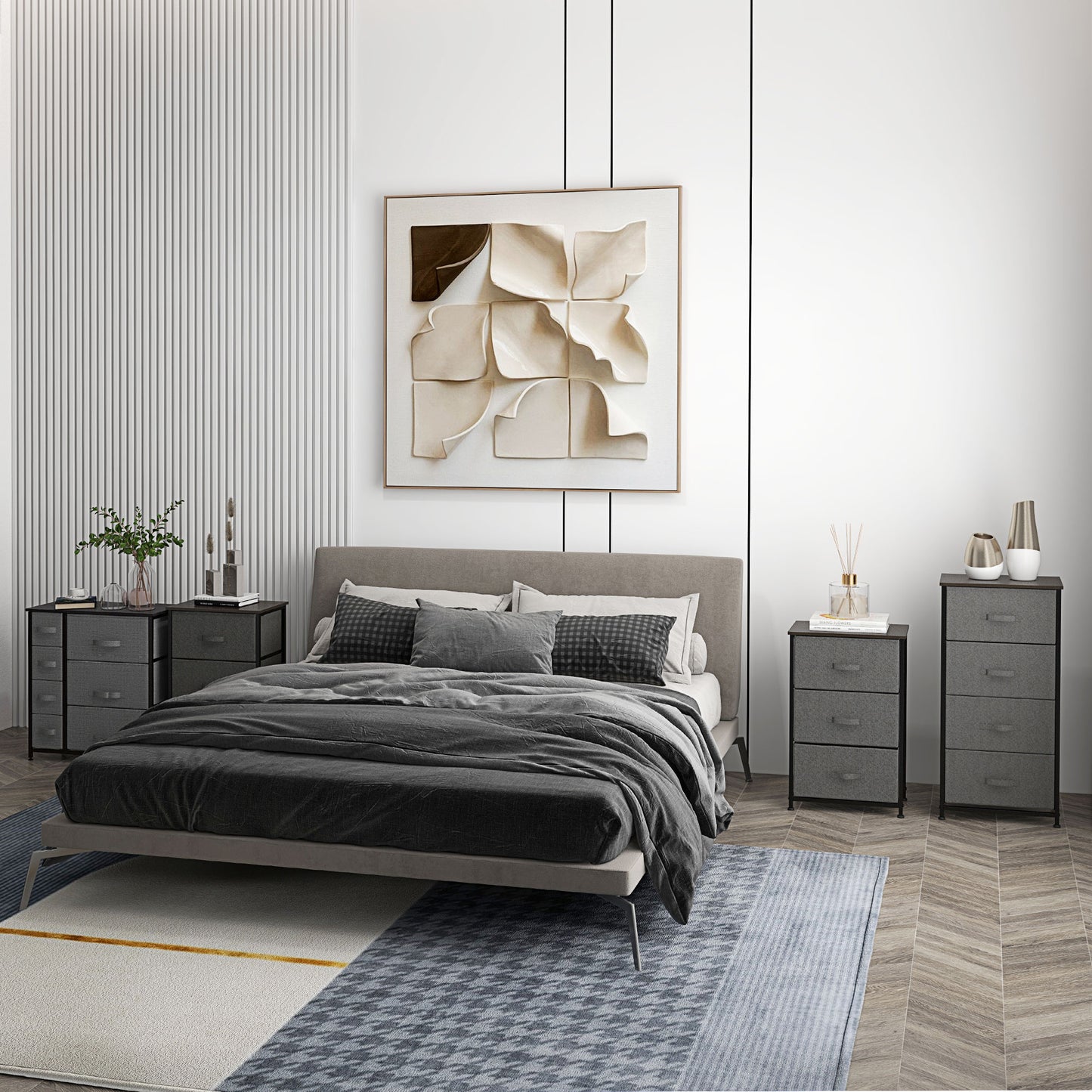 Dresser with 7 Drawers, Chest of Drawers with Metal Frame, Fabric Dresser for Living Room, Dark Grey