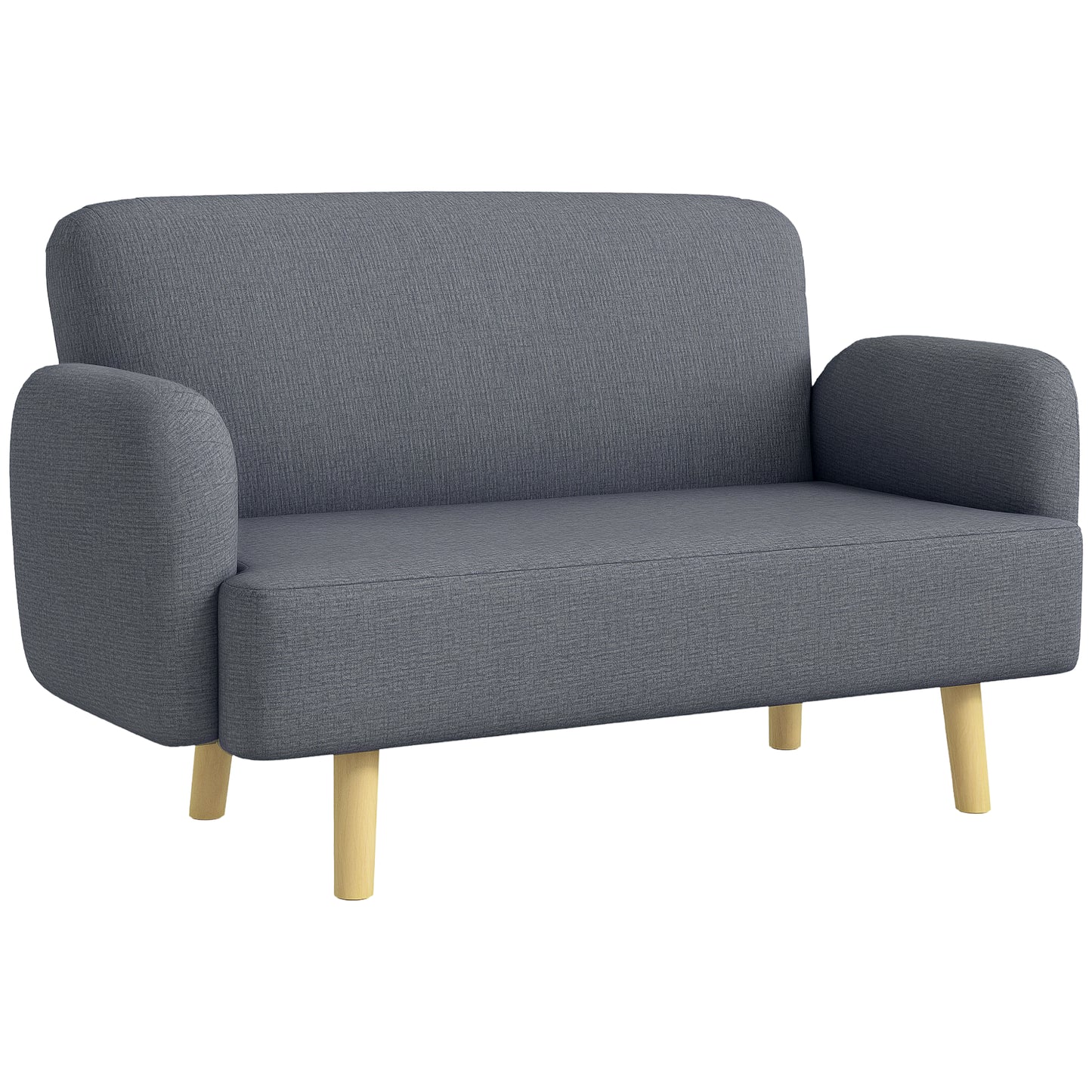 Velvet Feel Fabric 2 Seater Sofa, Small Sofa Loveseat with 8.3" Thick Padding and Wood Legs, Grey