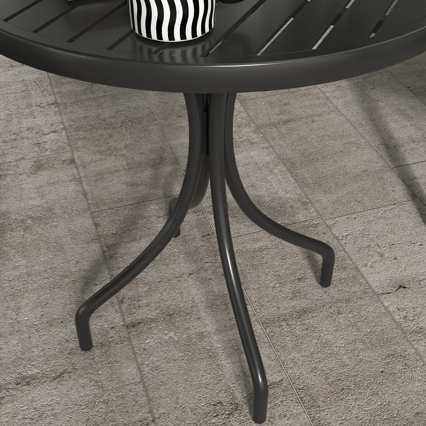 26" Round Patio Table, Outdoor Side Table with Steel Frame and Slat Tabletop for Garden, Balcony, Black