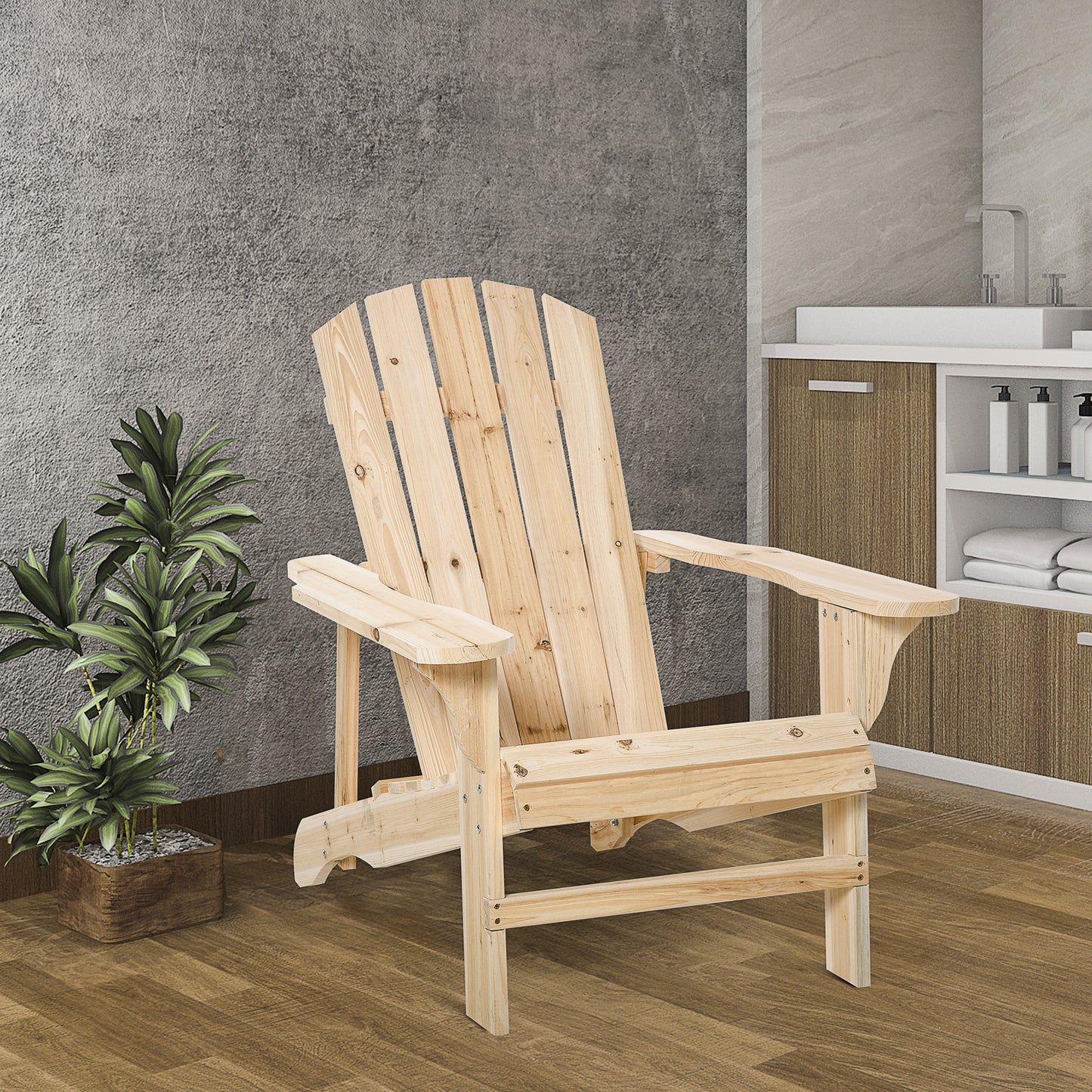 Wood Adirondack Chair, Outdoor Patio Muskoka Chair with Slatted Design for Deck, Garden, Backyard, Fire Pit, Natural