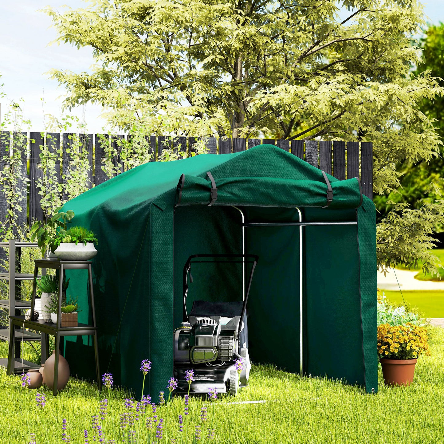Outdoor Storage Shed, UV Resistant Bike Tent with Roll-up Zipper Door, Portable Shed for Bike, Motorcycle, Dark Green