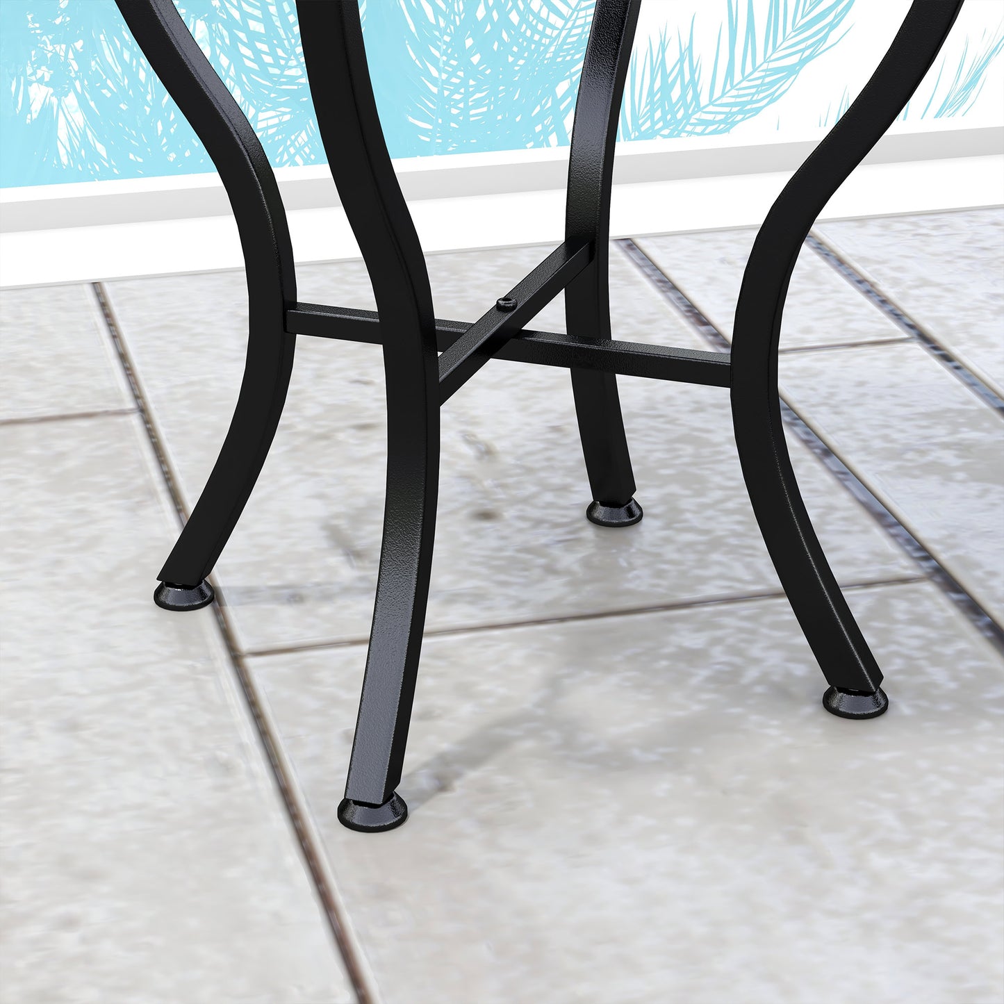 Round Outdoor Table, Patio Bistro Coffee Table with Mosaic Top and Steel Frame for Garden