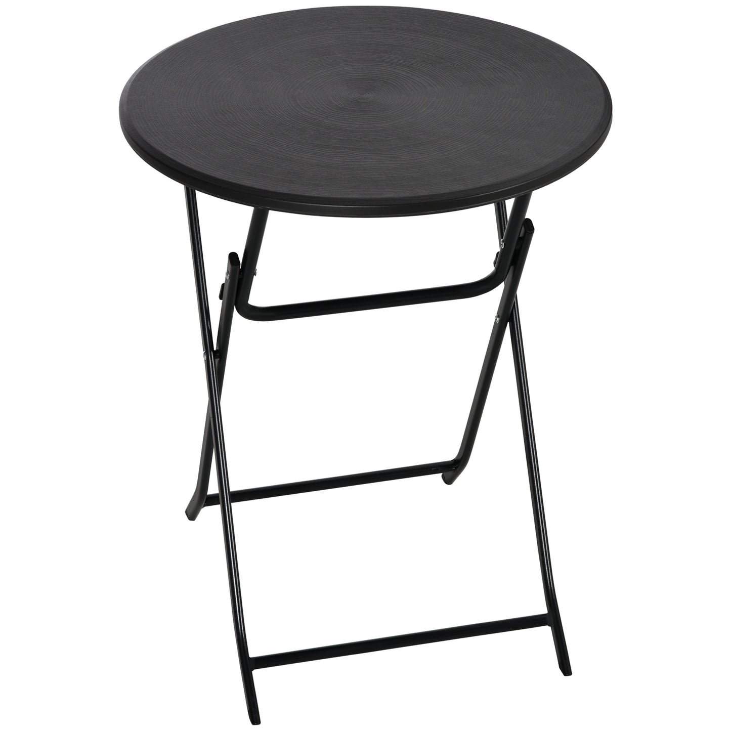 Folding Outdoor Coffee Table, 23.6" Round Patio Table with Wood-Effect HDPE Top for Balcony, Garden, Backyard, Dark Grey
