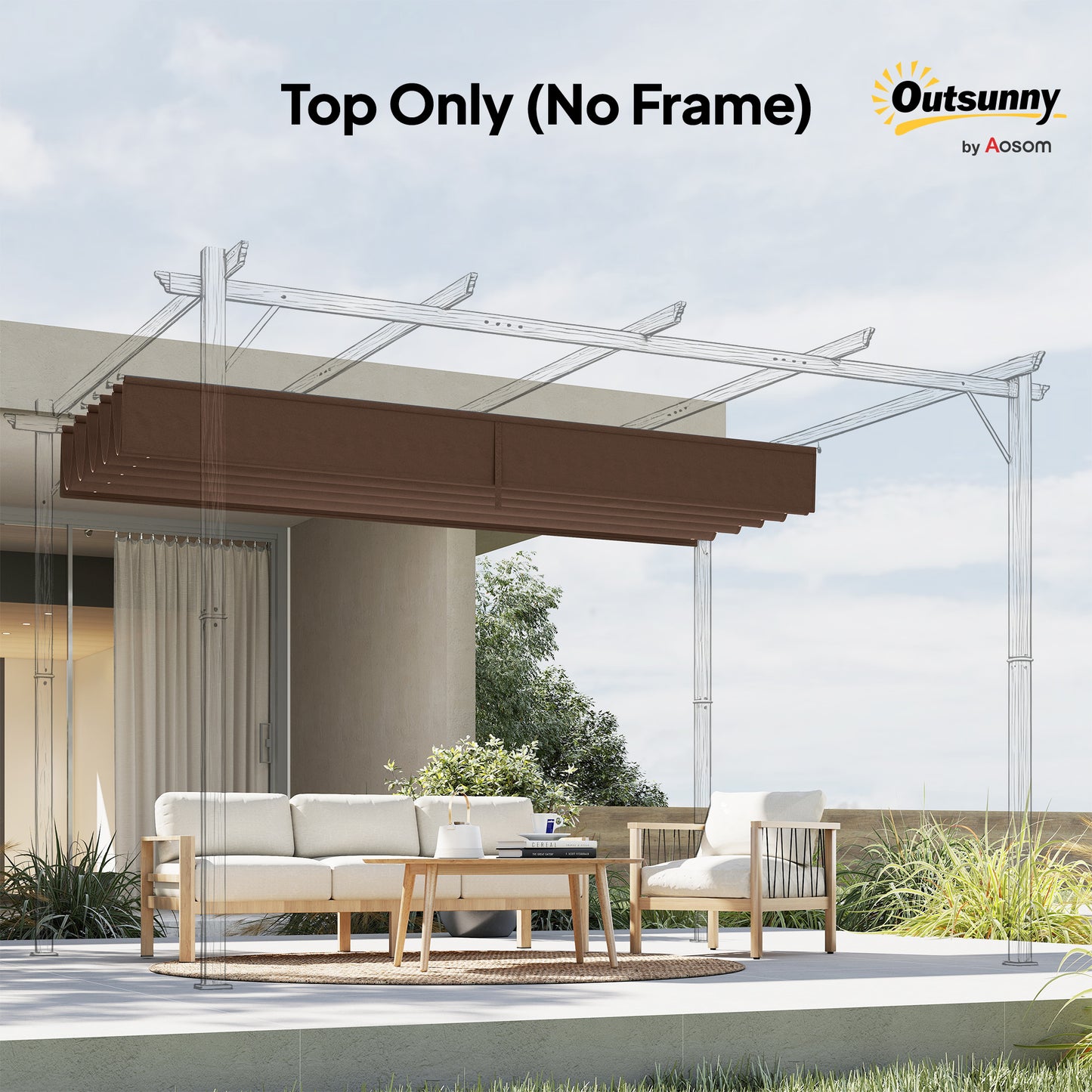 Retractable Replacement Pergola Canopy for 10' x 10' Pergola, Pergola Cover Replacement, Coffee