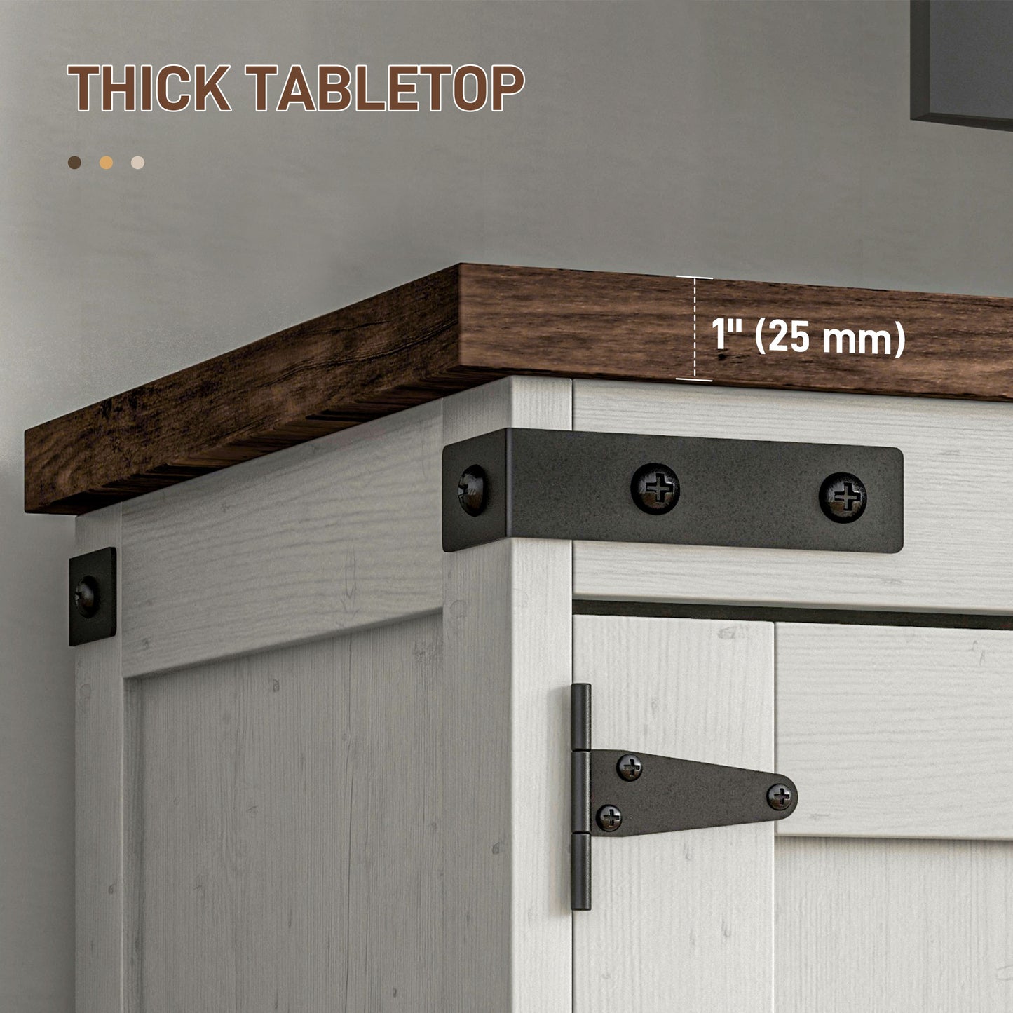 Farmhouse TV Stand Small Minimalist Barn Doors Cable Management for 65" TV Small Space Apartment Distressed White