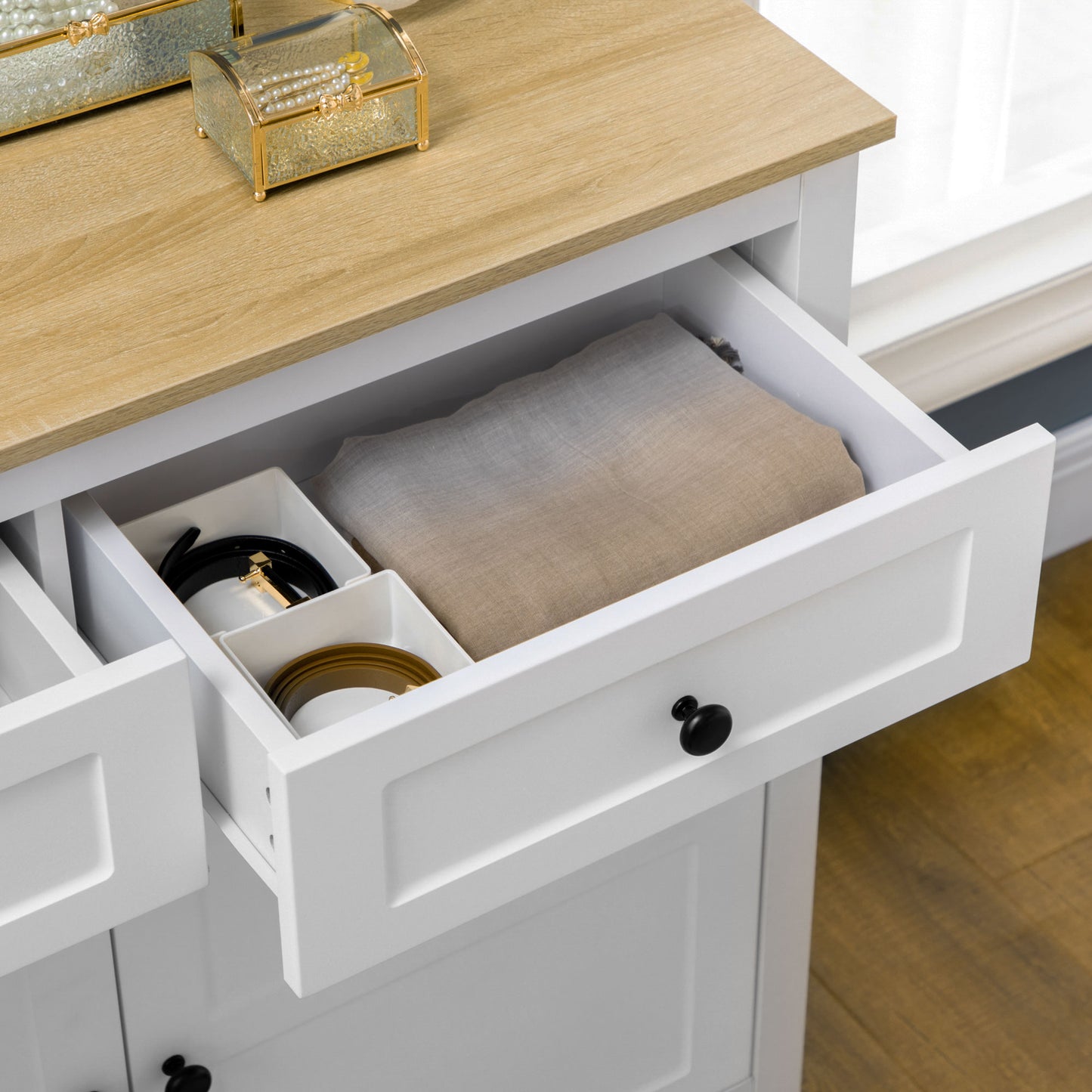 Sideboard, Modern Kitchen Storage Cabinet with Drawers and Adjustable Shelf, for Living Room and Entryway, White