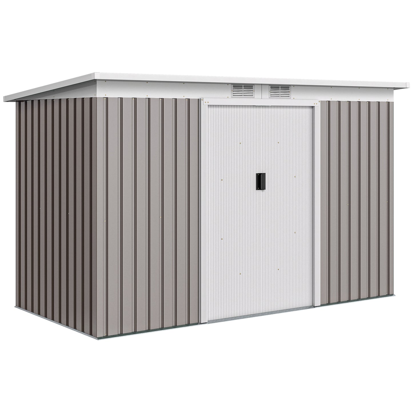9' x 4' Garden Metal Storage Shed Outdoor Equipment Tool Box with Foundation Kit, Ventilation & Doors, Light Grey