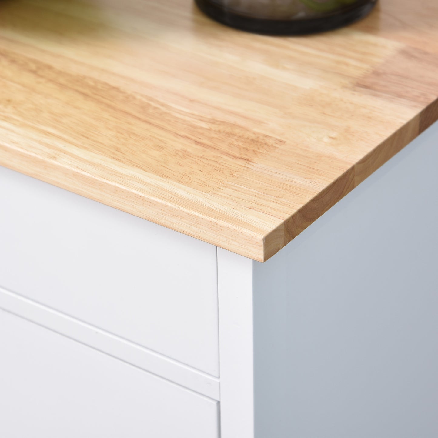 Modern Rolling Kitchen Island Cart with Drawer, Natural Wood Top, Towel Rack, Door Storage Cabinet, White