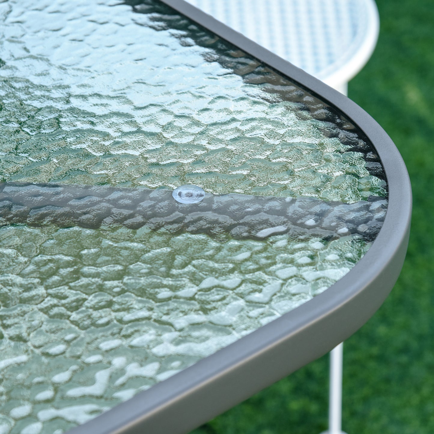 Metal Garden Dining Table with Umbrella Hole, Outdoor Patio Table with Tempered Glass Top, 47.25" x 31.5"