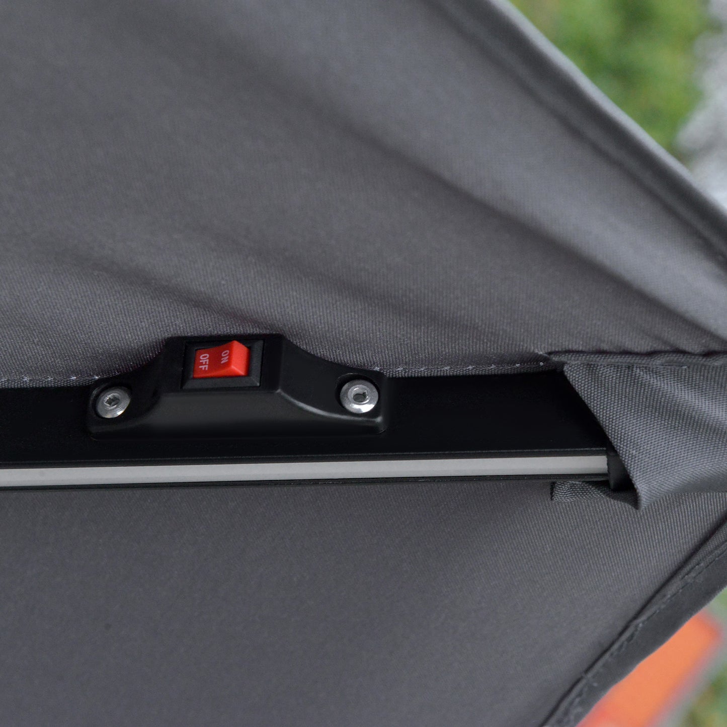 10FT Cantilever Patio Umbrella with Lights Solar Powered Offset Umbrella with Crank and Cross Base for Deck Grey