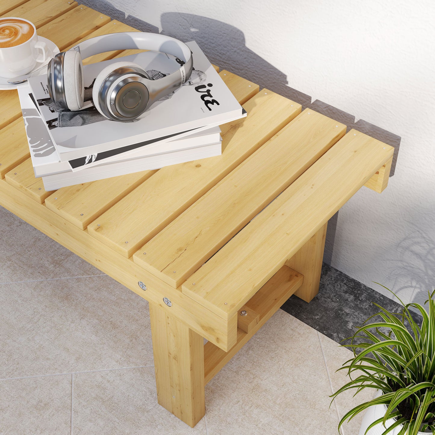 43" Wood Outdoor Bench, 2 Person Patio Bench, Backless Outdoor Patio Loveseat with Slatted Seat for Park, Backyard, Lawn, Natural Wood