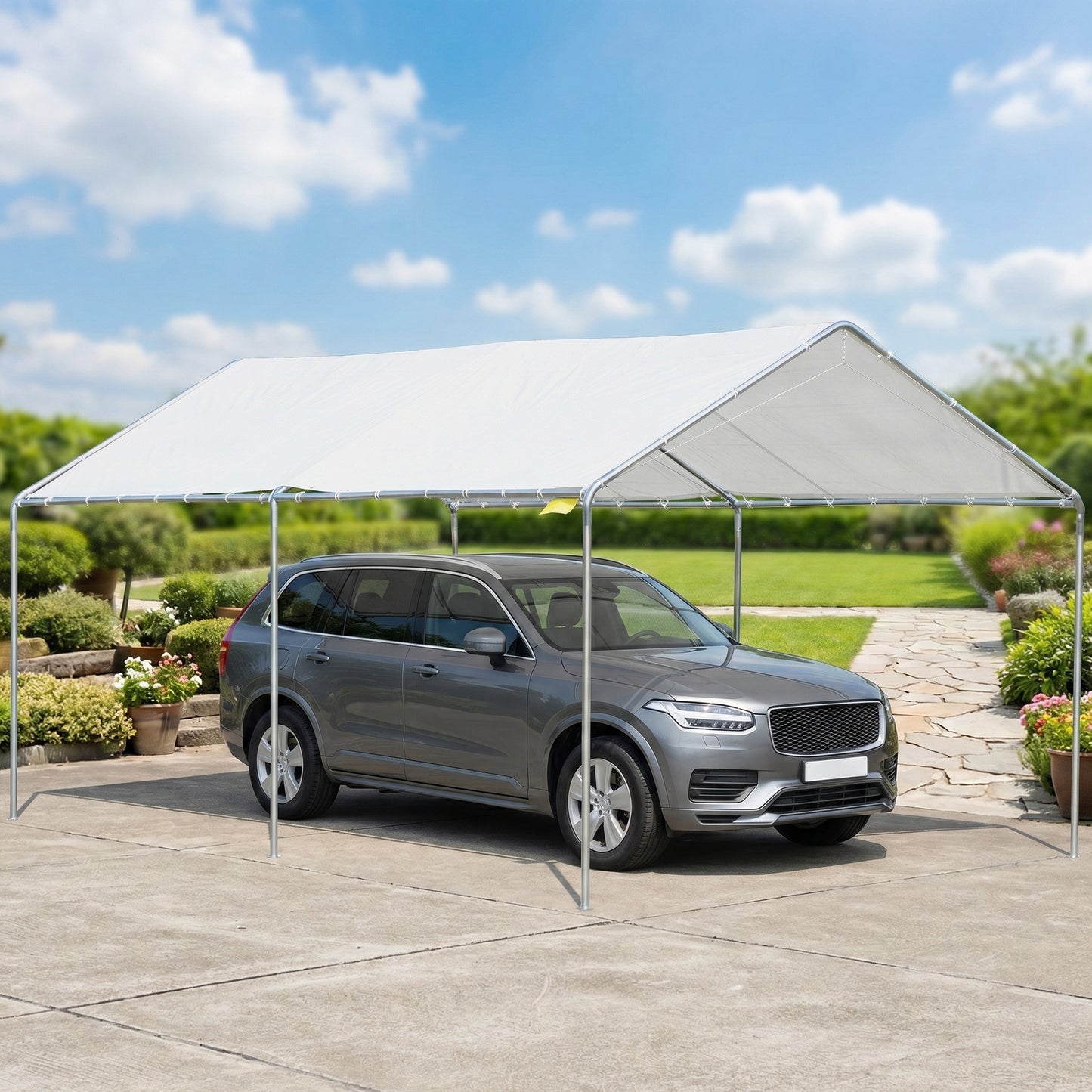 10' x 20' Carport Heavy Duty Galvanized Car Canopy with Included Anchor Kit, 3 Reinforced Steel Cables, White