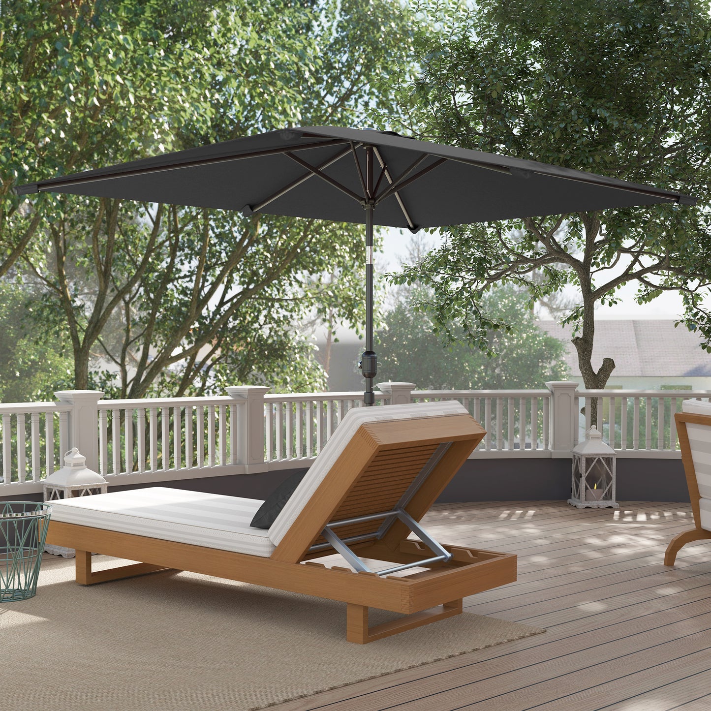 6.6x9.6ft Rectangle Aluminum Tilt Patio Umbrella, Garden Market Parasol, Outdoor Sunshade Canopy with Crank, Dark Grey