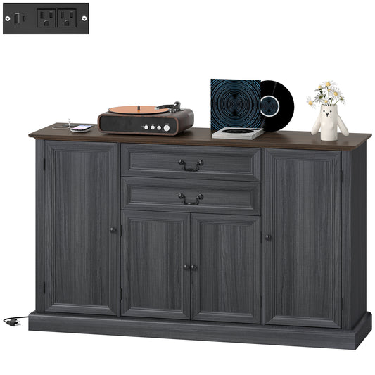 58" Farmhouse Sideboard with Charging Station - Black