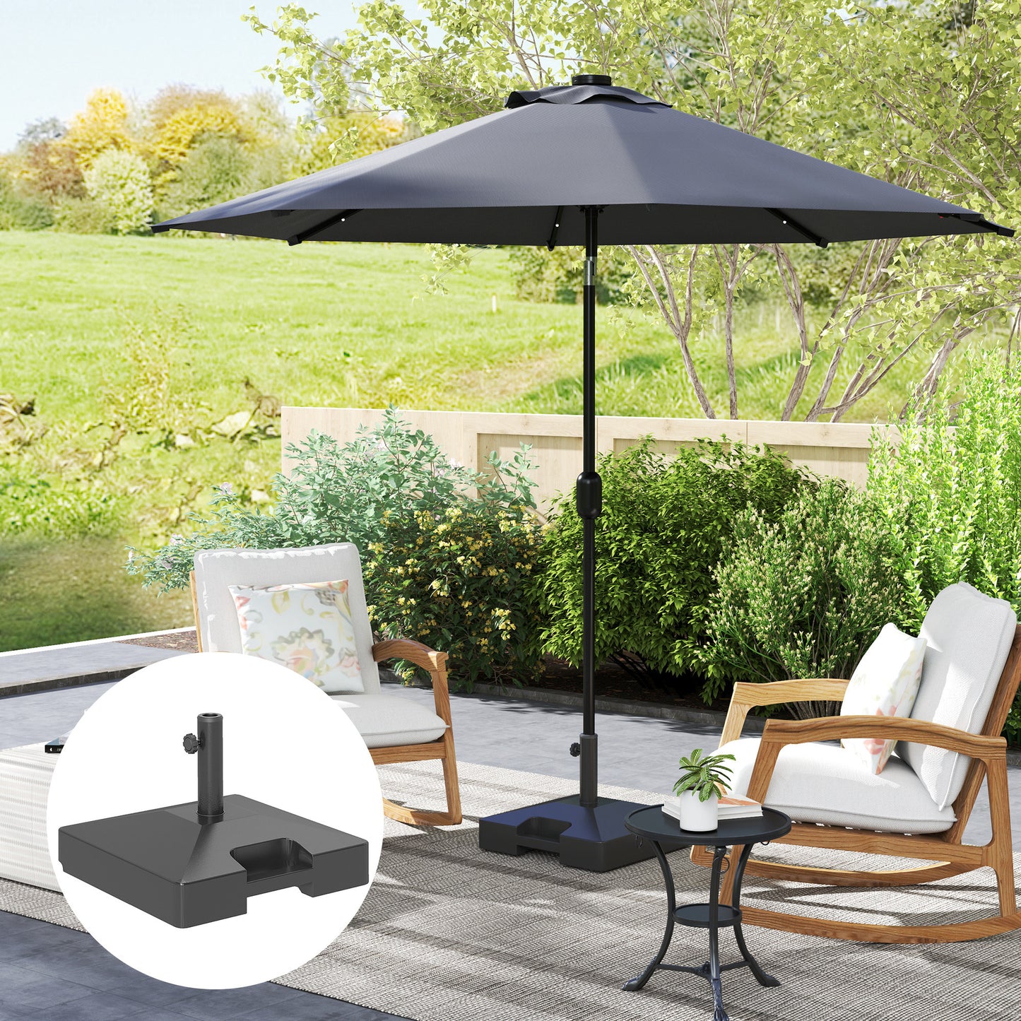 Plastic Square Patio Umbrella Base with Wheels Handle, Heavy Duty Outdoor Umbrella Stand Base, Filled Up to 73lb with Stand or 57lb with Water for Garden, Poolside, Black