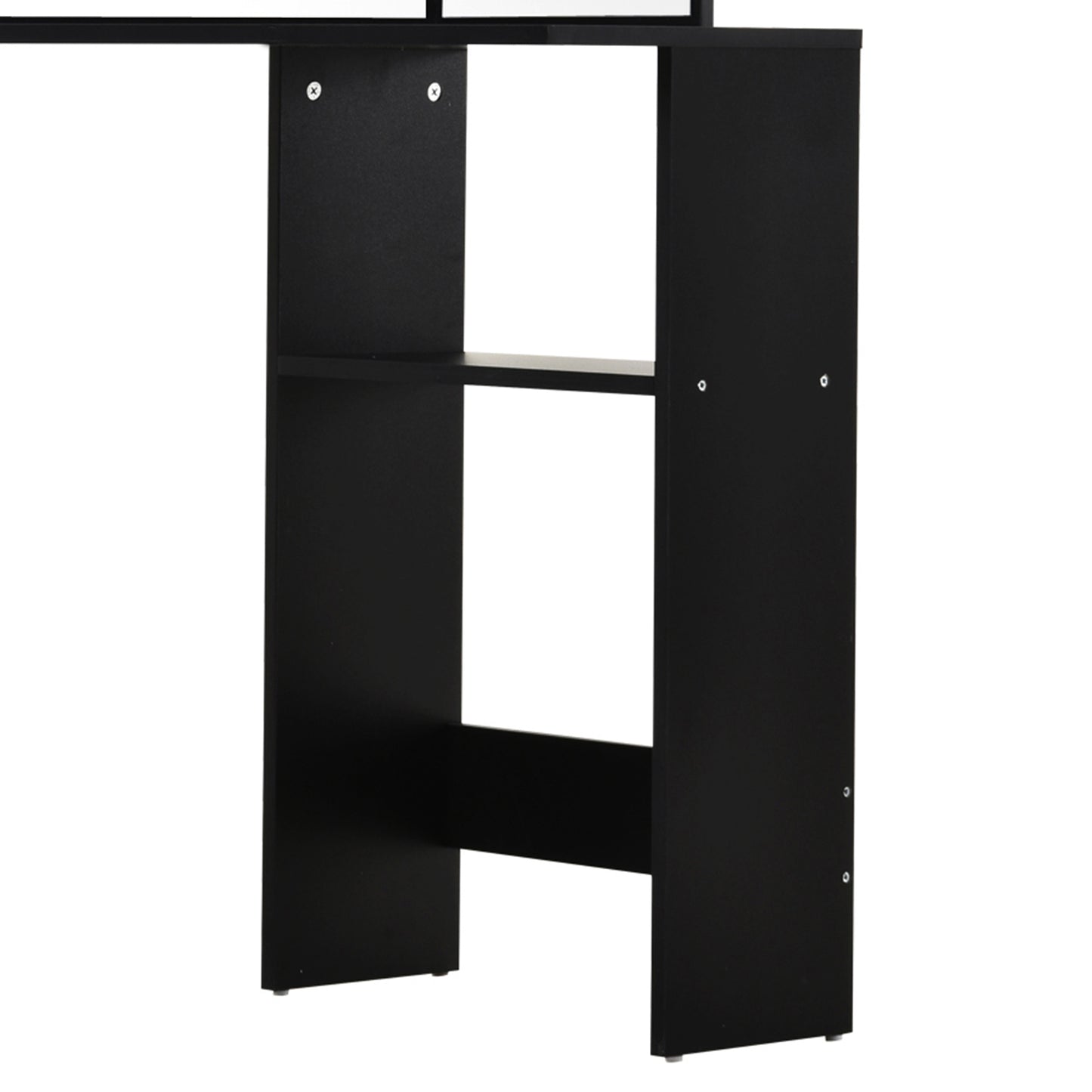 Corner Vanity Desk with Mirror, Makeup Vanity Table with 5 Drawers and Open Shelves, Dressing Table with 3-piece Mirror for Bedroom, Black