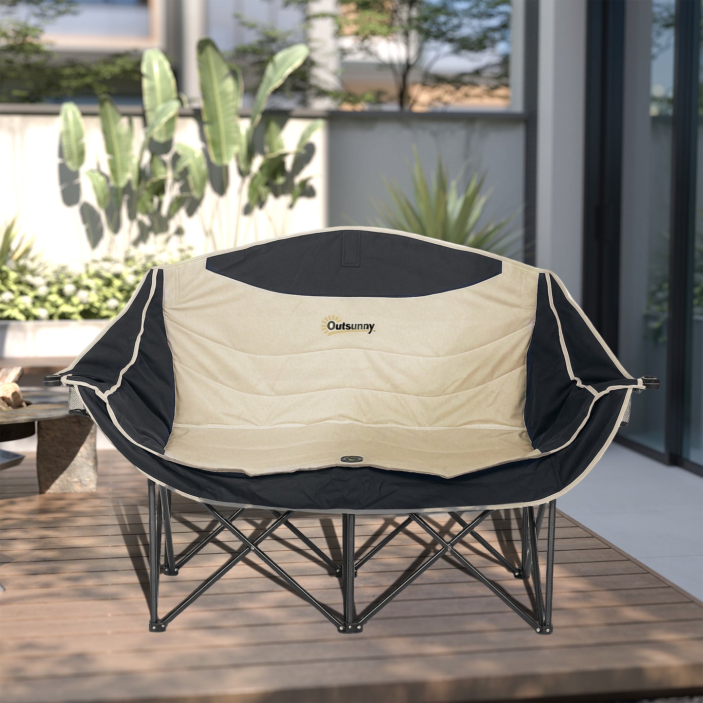 Portable Camp Chair, Double Camping Chair with Cup Holders and Carry Bag, Support 551 lbs, Khaki