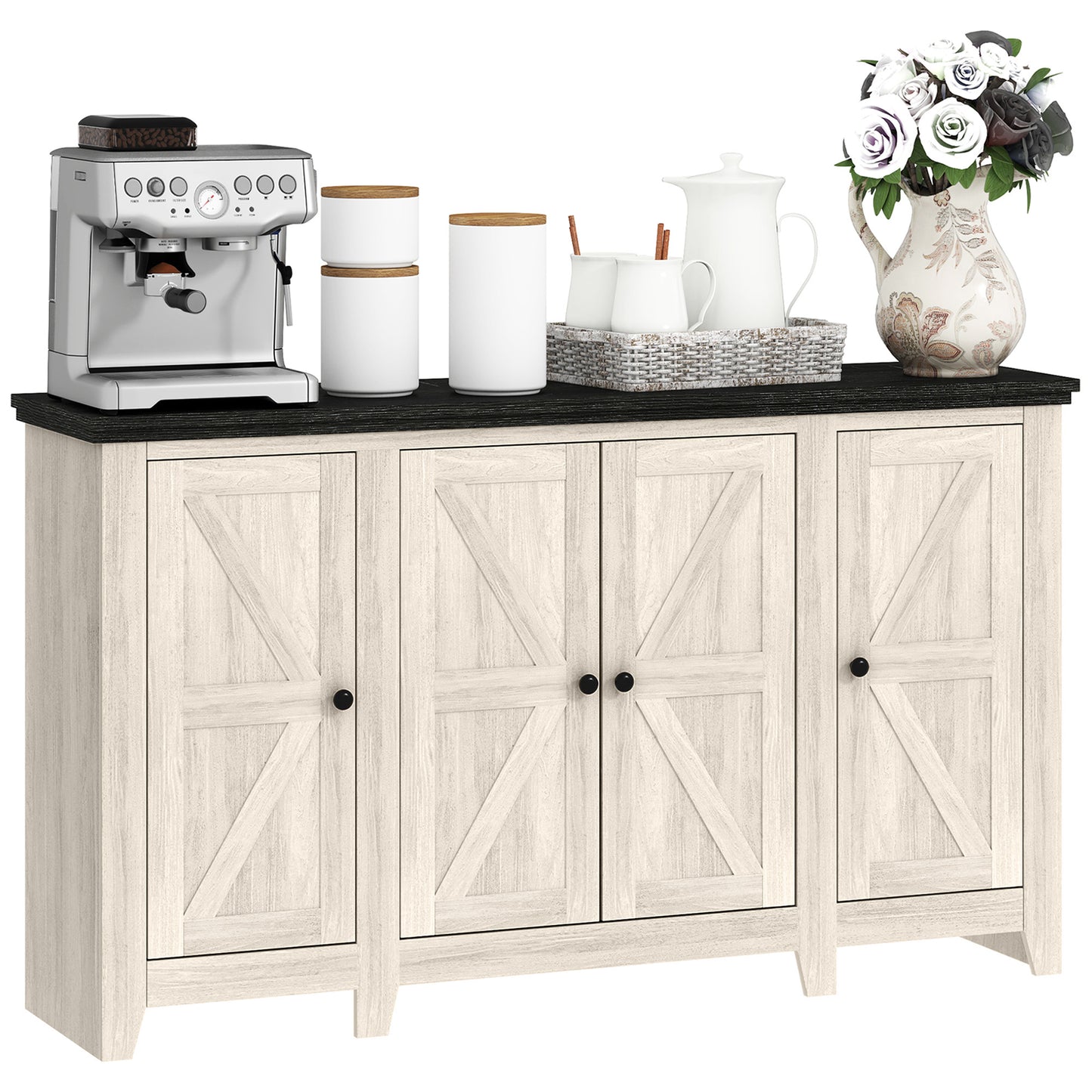 Rustic Sideboard, Buffet Cabinet with Adjustable Shelves for Living Room, Dining Room, Entryway, White Wood Grain