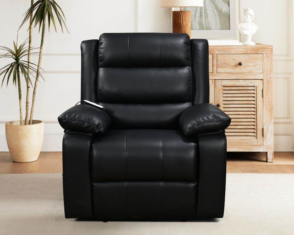 Black Leather Electric Recliner with Massage and Heating - Forward Furniture