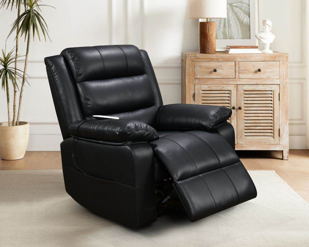 Black Leather Electric Recliner with Massage and Heating - Forward Furniture